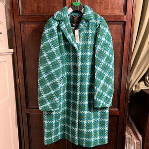 J CREW ITALIAN WOOL BLEND CAR COAT SIZE M TEAL MULTI NEW WITH TAGS